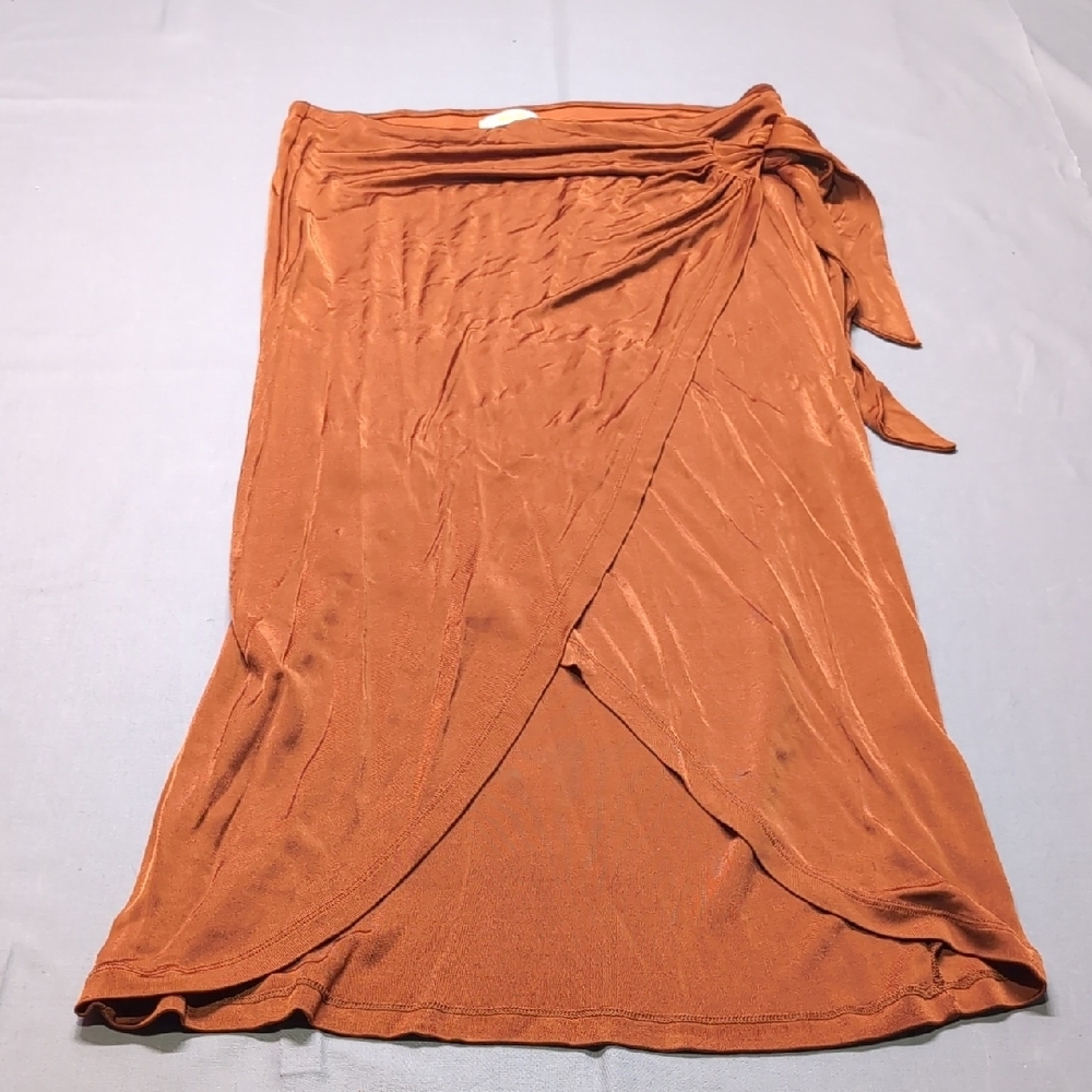 Maeve Womens Rust Orange Wrap Midi Skirt Resort Viscose Size M